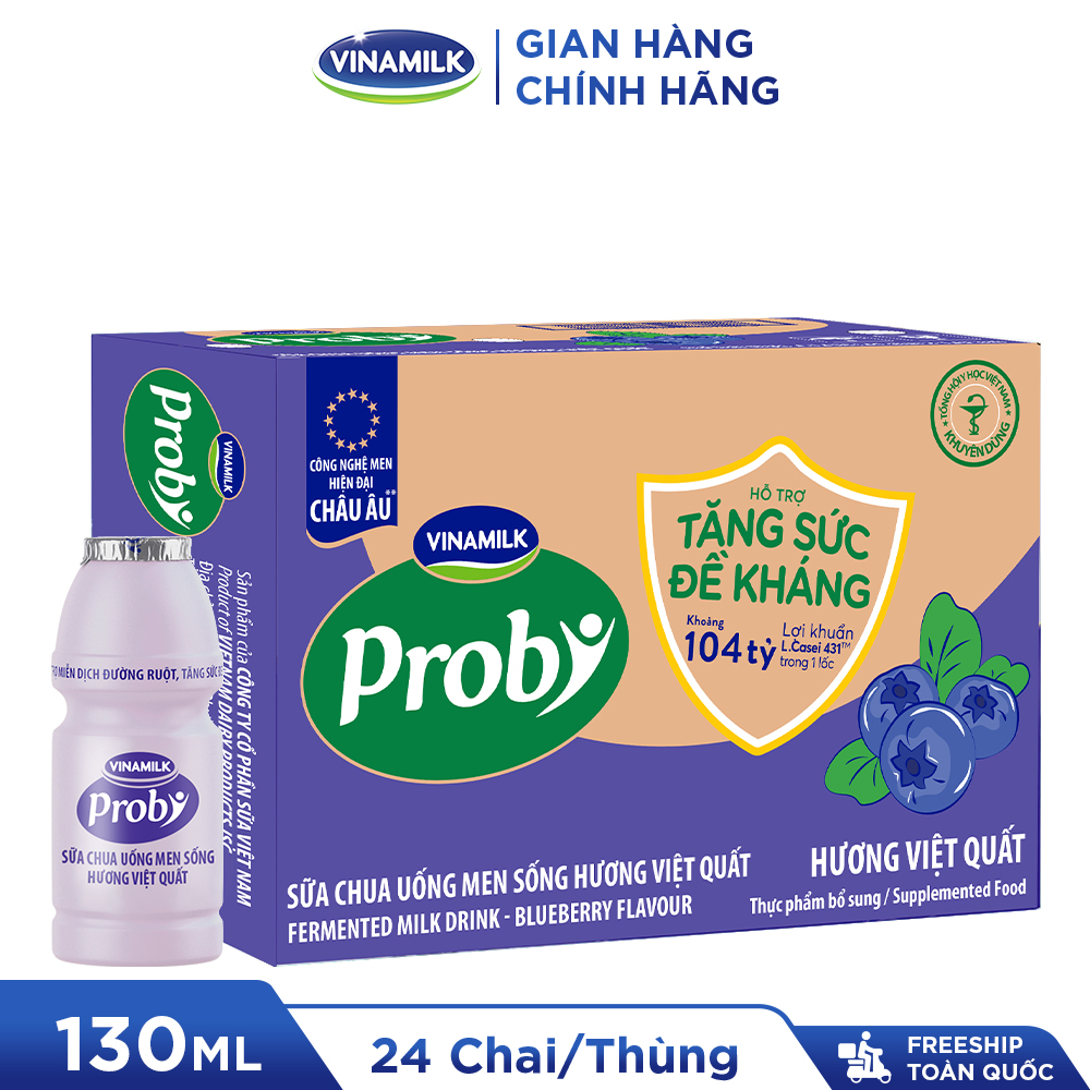 2 Thùng Sữa chua uống Probi Việt Quất chai x 130ml - 24 chai Thùng Yogurt
