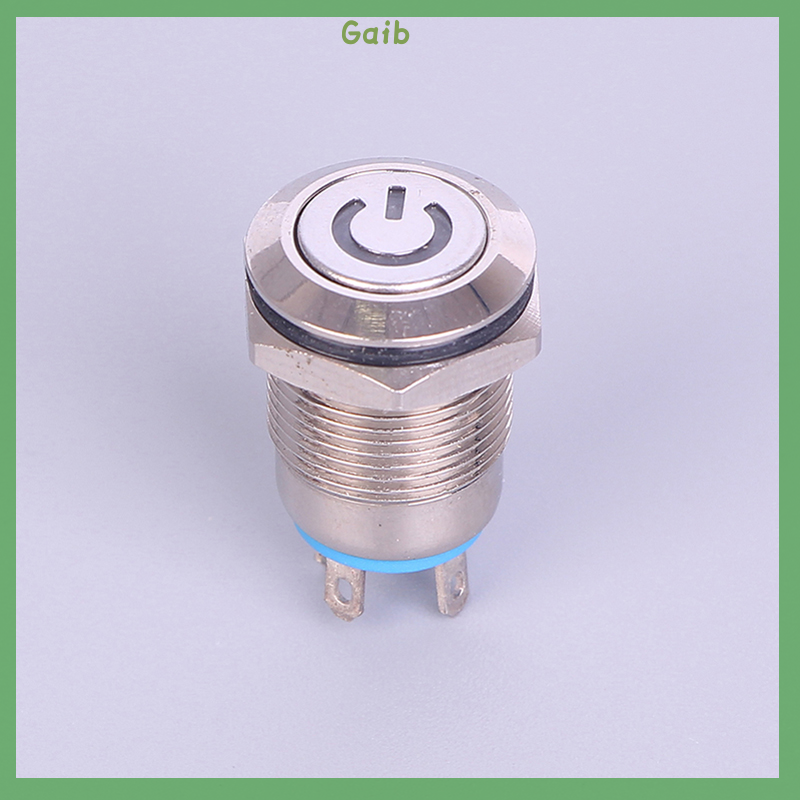 Gaib 12mm 12V Latching Push Button Black Metal LED Power Momentary Switch Waterproof.