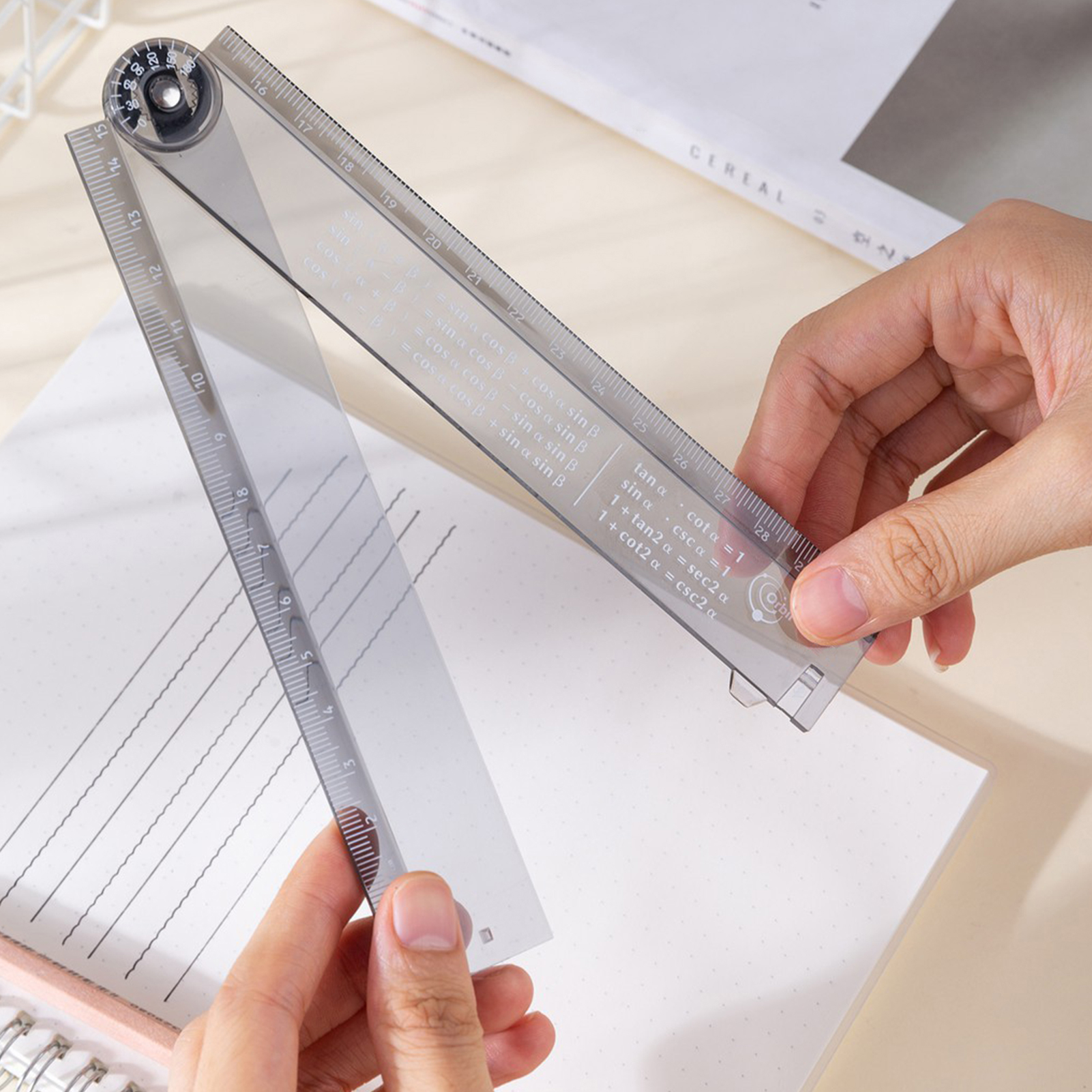 Folding Ruler Adjustable Transparent Ruler Flexible Portable Angle Measurement Ruler for School Home