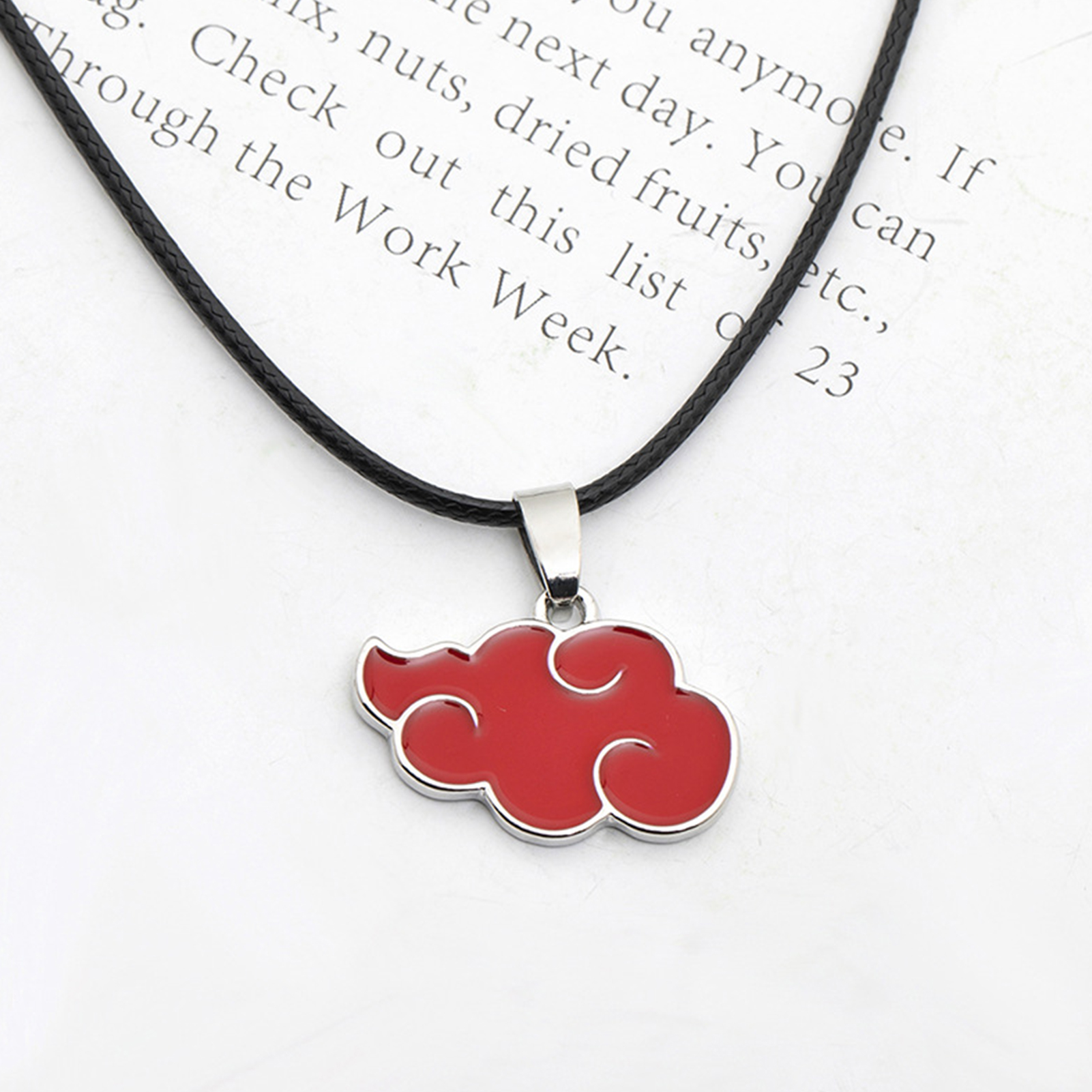 1Pc Anime Naruto Red Clouds Pendant Keychain Key Rings Faux Leather Strap Necklace