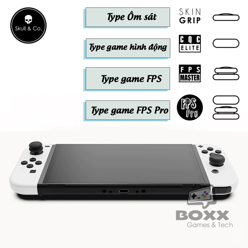 Núm bọc Analog cho Nintendo Switch, Oled, Lite bộ 6 nút chính hãng Skull & Co