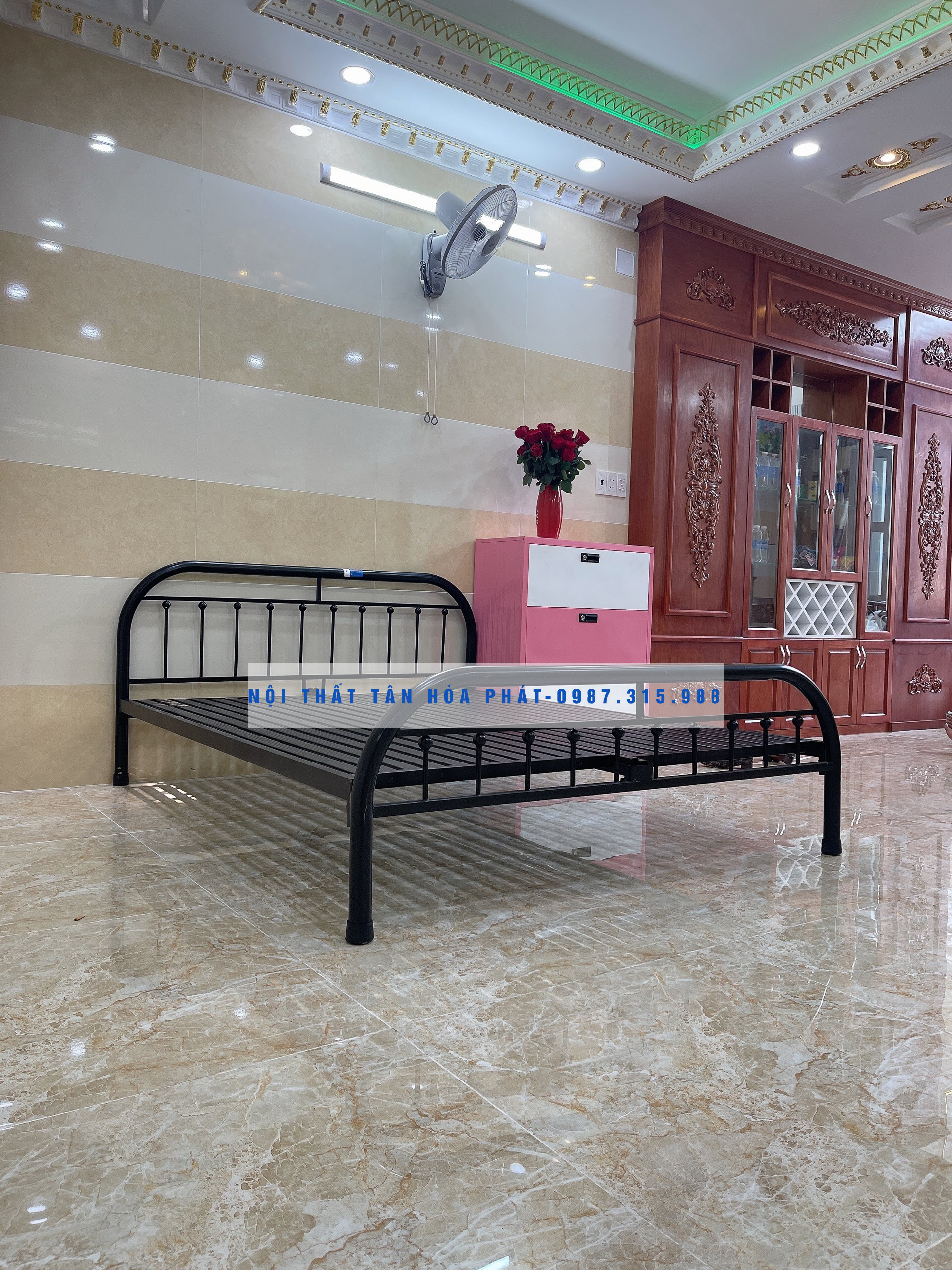 Giường sắt mỹ nghệ 1m6x2m TÂN HÒA PHÁT 01