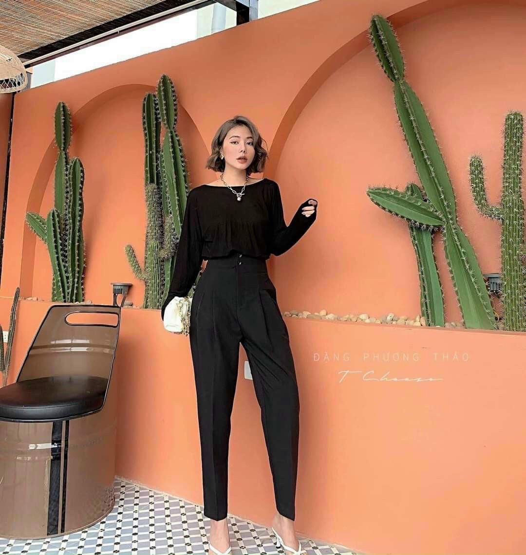 Quần tây công sở nữ, quần baggy lưng cao