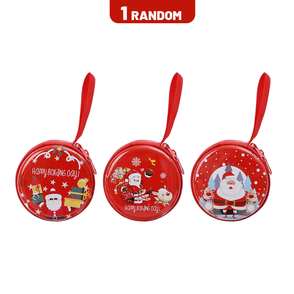 Portable Cartoon Christmas Zipper Coin Purse Square Round Cute Headphone Jewelry Storage Bag
