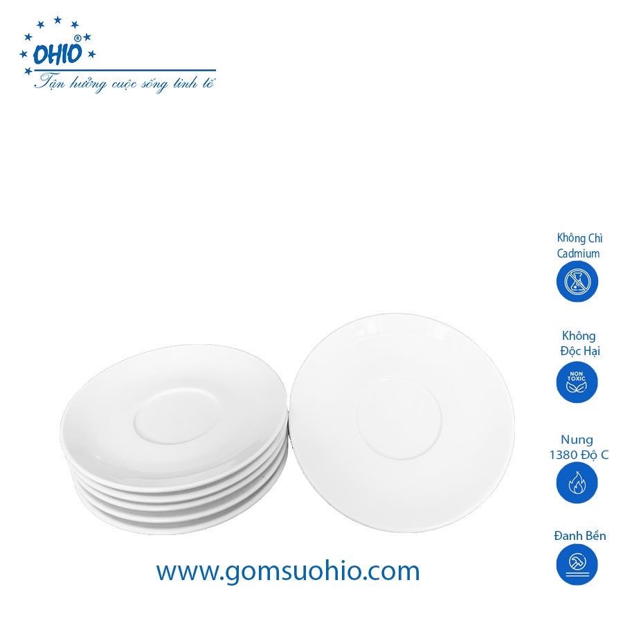 Đĩa Kê Sứ Trắng OHIO, size 11- 14.5cm