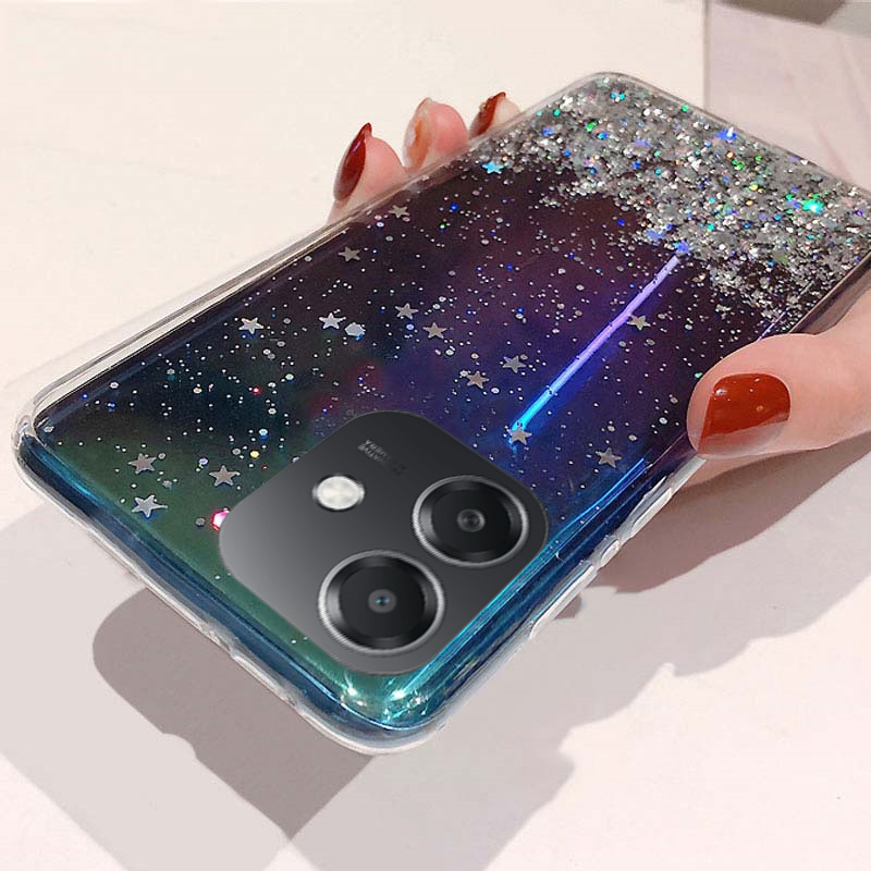 New Phone case OPPO A5i case Glitter Bling Sequins Starry Sky Transparent Soft Full Stars Moon for OPPO A5i case. 