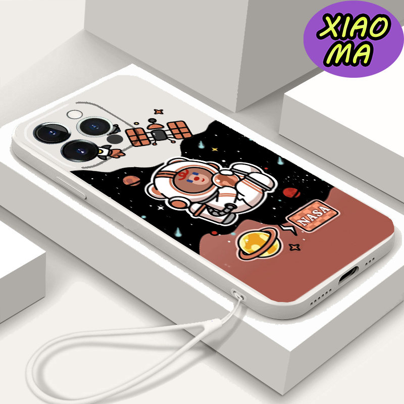 For iPhone 14 Pro Max CellPhone Case Cute Bear Universe Moon Pattern Candy Color Phone Case