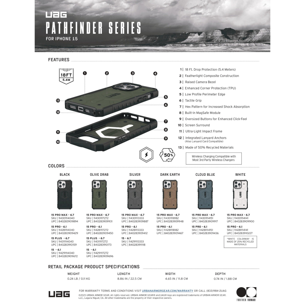 [HÀNG CHÍNH HÃNG] ỐP LƯNG CHO IPHONE 15 PRO MAX UAG PATHFINDER SẠC TỪ TÍNH (6.7 INCH)