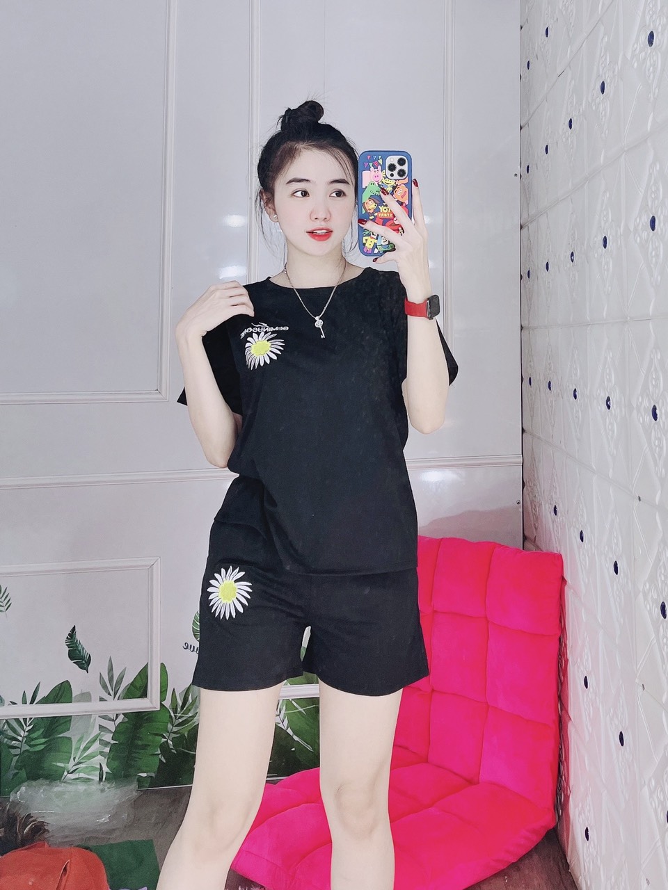 [KÈM ẢNH VIDEO THẬT + CÓ BIGSIZE TỚI 85KG] Set bộ thun đùi thêu chất liệu cotton