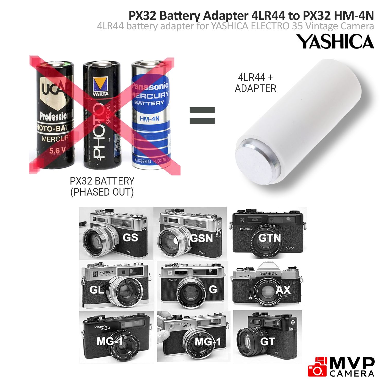 Battery Adapter 4LR44 to PX32 HM-4N for YASHICA ELECTRO 35 Vintage MVP  CAMERA