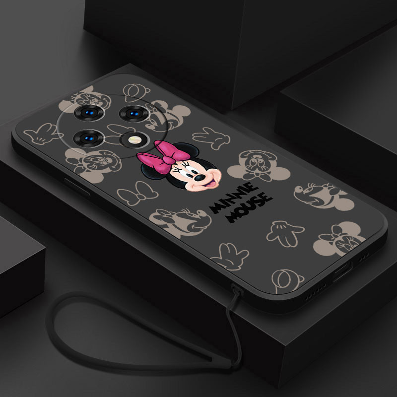 OPPO Reno 12F Reno12 F 5G Minnie Cartoon Mouse Case Shockproof Luxury Liquid Silicon Cover with Lanyard. 