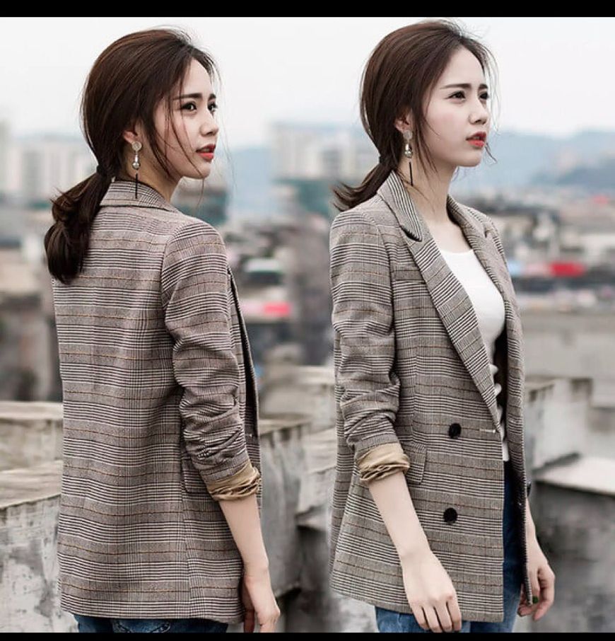 Áo Khoác Vest Nữ Kẻ Sọc Caro Phong Cách Hàn Quốc Thanh Lịch Phù Hợp Cho Đi  Làm | Shopee Việt Nam