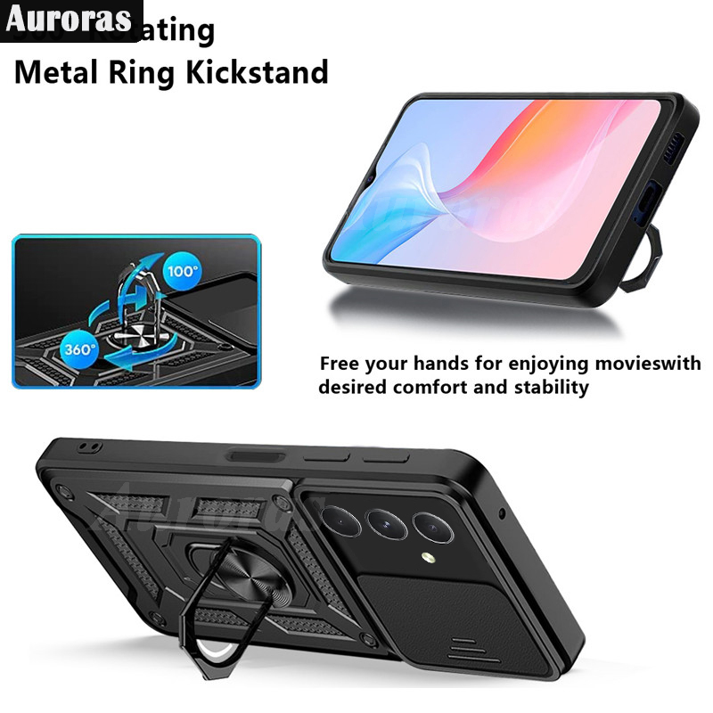 For Samsung Galaxy A16 Phone Case Camera Lens Protector Shockproof Armor Iron Metal Car Ring Kickstand Bracket Casing for Galaxy A16 Cover Casing HP. 