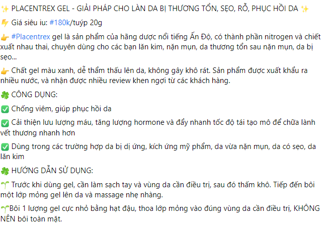 Placentrex Gel Tinh chất phục hồi da