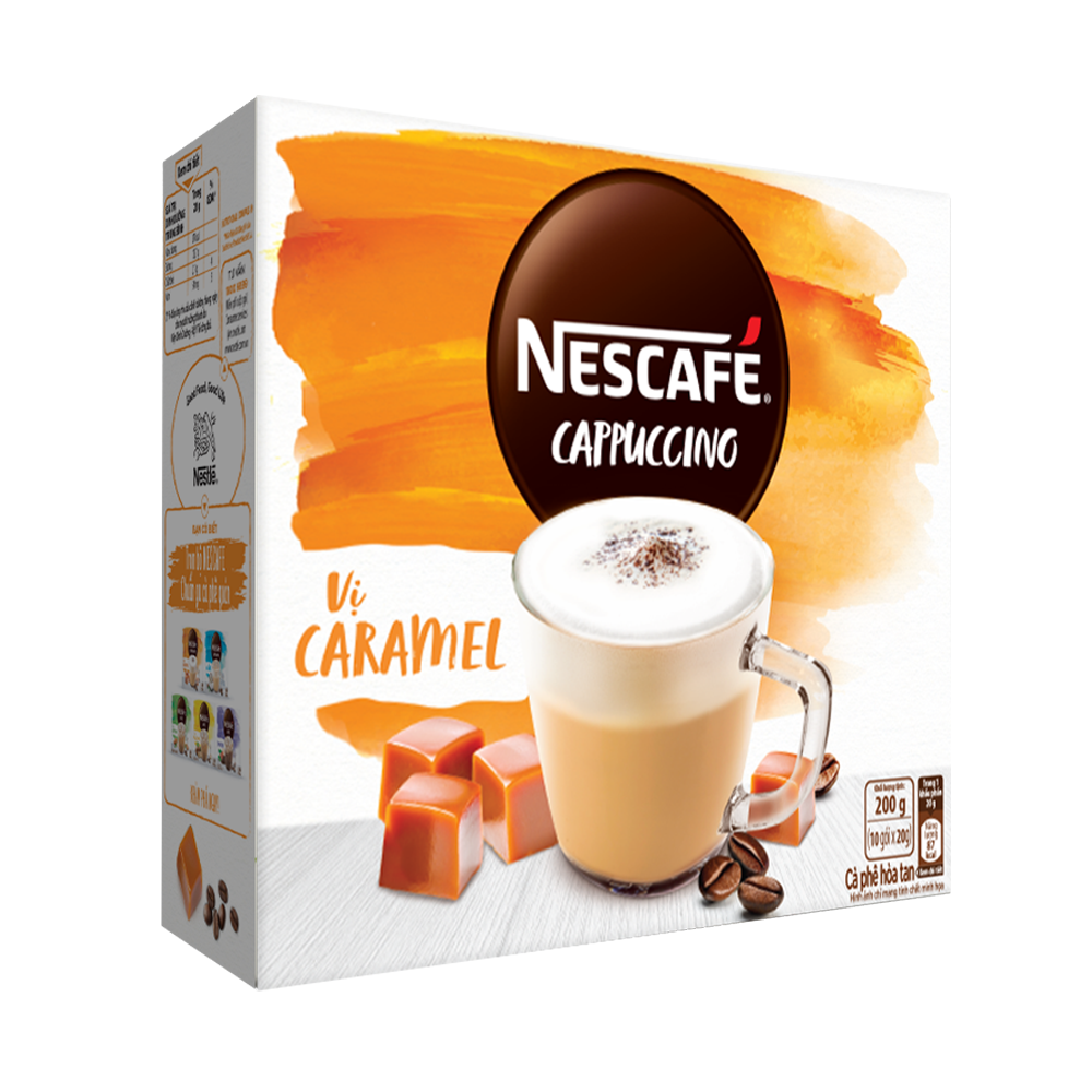 [Tặng 1 bình nước Water Reminder 700ml] Combo 2 hộp cà phê hòa tan Nescafé Cappuccino vị caramel (Hộp 10...