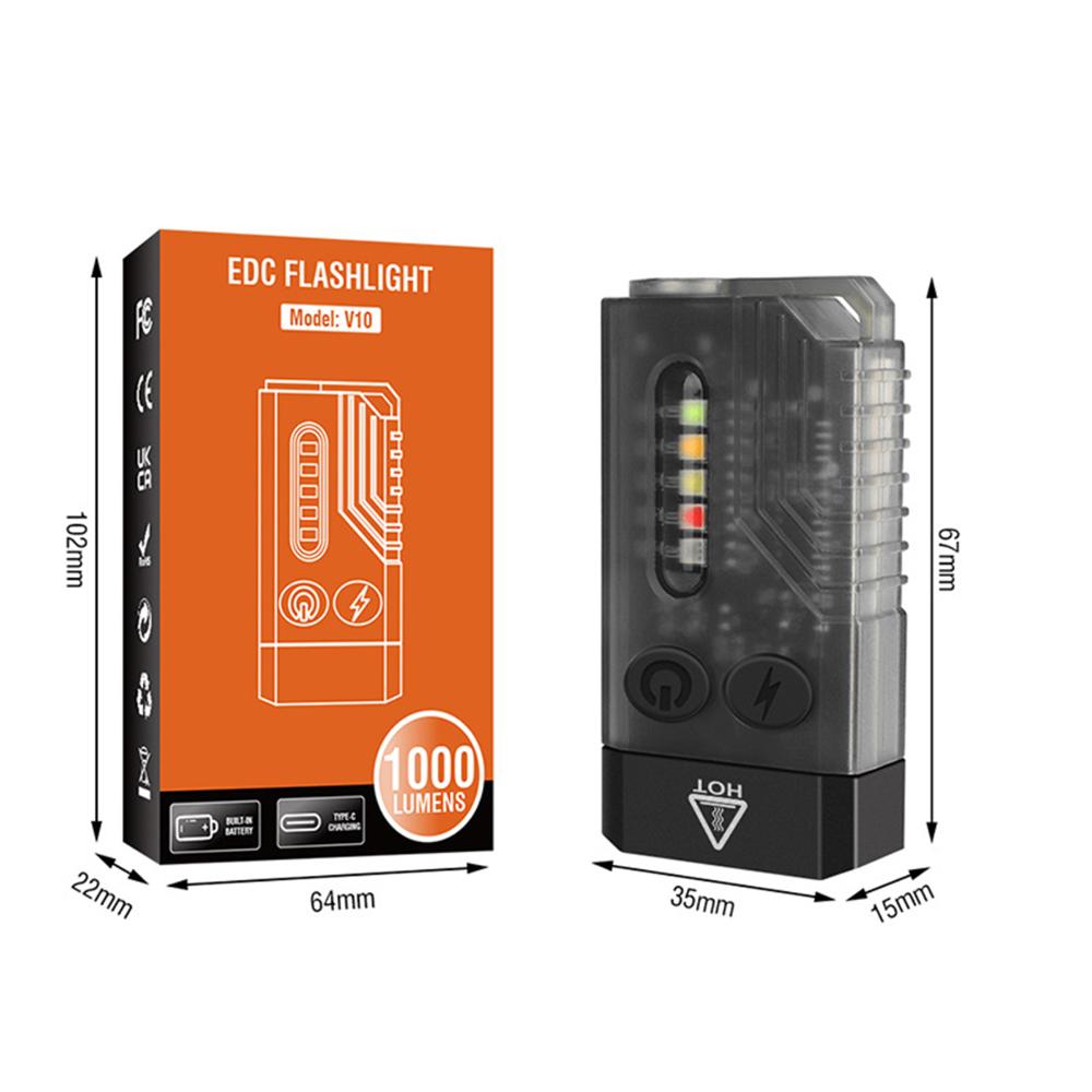 V10 Portable Alarm Camping Light USB Type-C Charging Mini Strong Light Flashlight IPX4 Waterproof 1000LM Magnetic Buzzer Red Light SOS for Camping