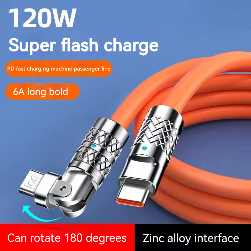 PD Fast Charging Cable Zinc Alloy Rotary Charging Cable Apple Huawei Mobile Phone Fast Charging Data Cable