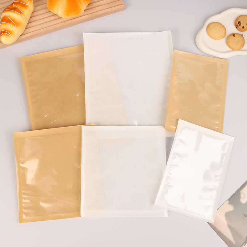 10Pcs Disposable Kraft Paper With Window Bread Packaging Bags Oil-proof ...
