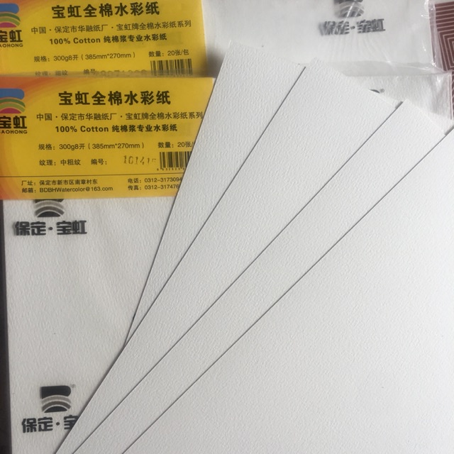 Giấy BAOHONG 100% cotton 300gsm vân Rough/Hot/Cold press