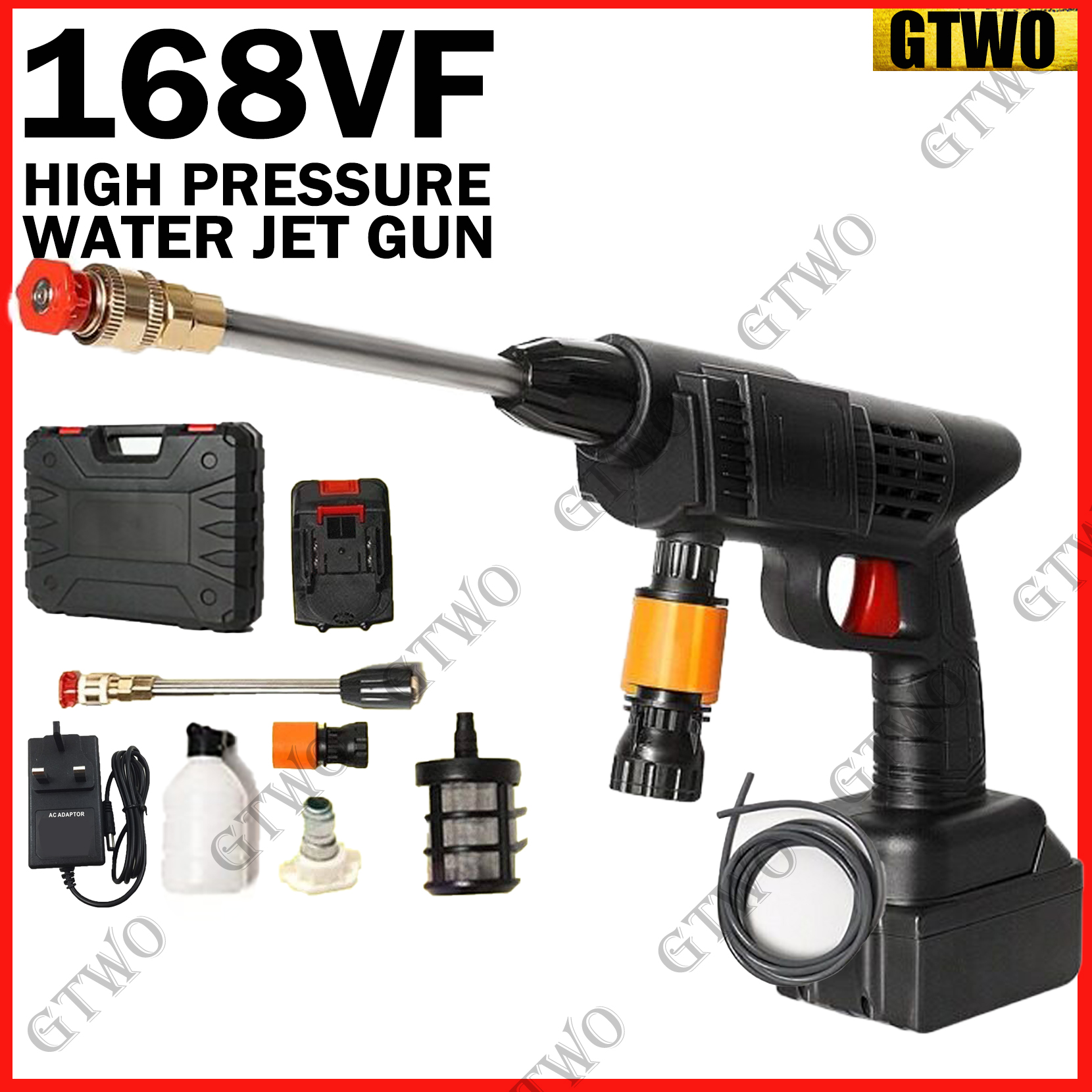 GTwo 168VF Cordless High Pressure Water Jet Cordless Car Wash 10000mAh ...