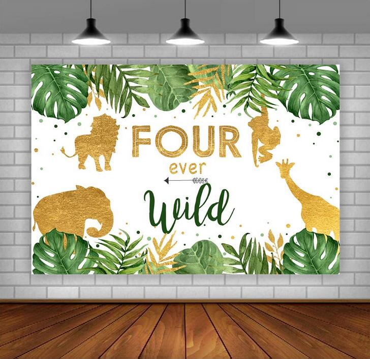 Safari Four Ever Wild Backdrop Jungle Theme Boy's 4th Birthday Background Forest Tropical Green