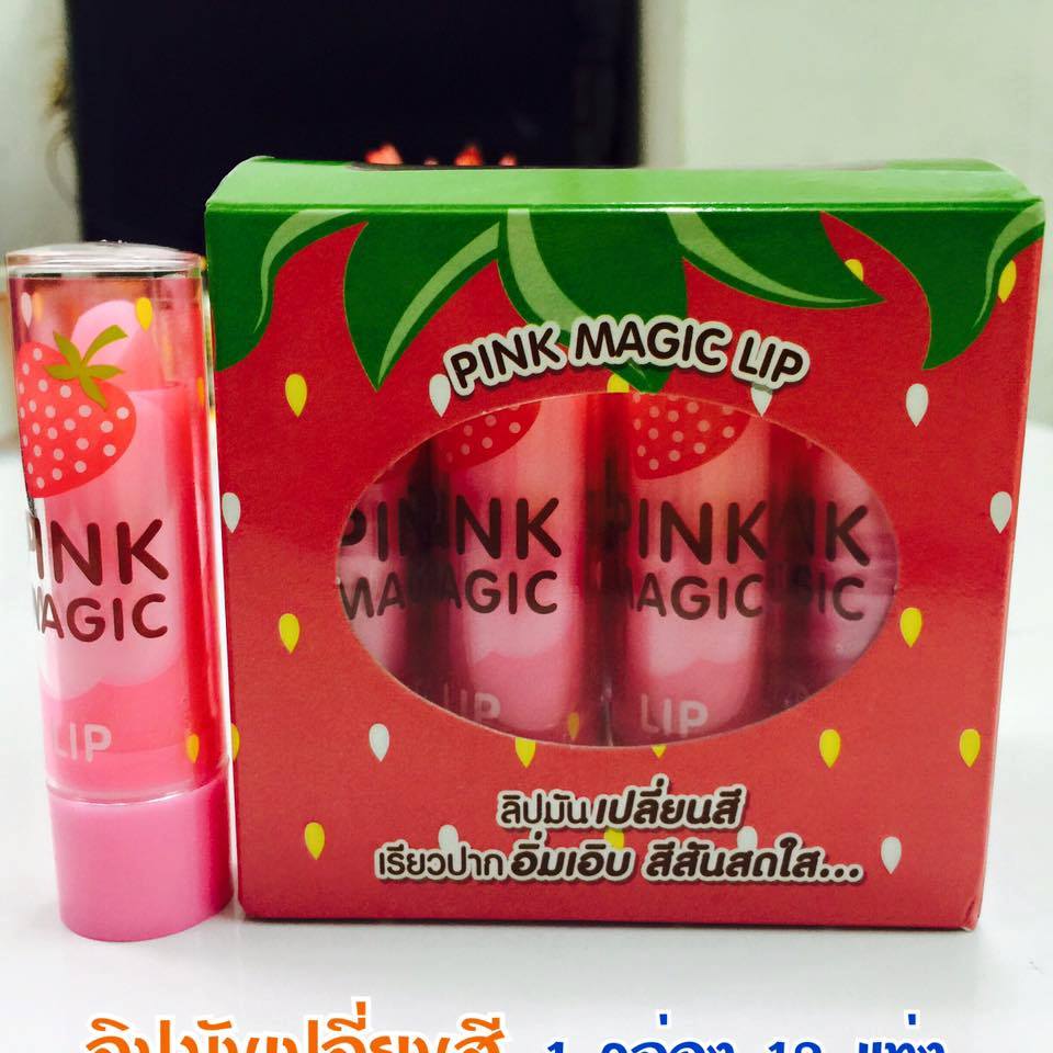 01 cây son dưỡng môi hương dâu strawberry cavier pink magic lip balm thái lan 2.7g