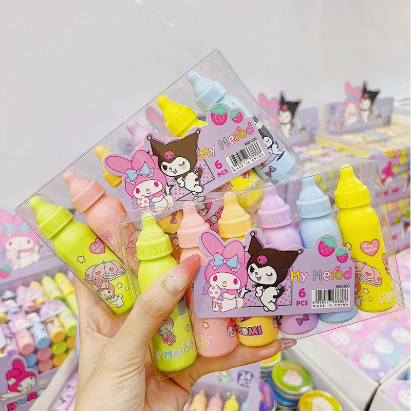 Set 6 Bút Dạ Quang Hình Bình Sữa Đáng Yêu