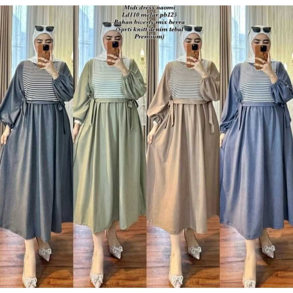 midi dress dress crinkle kombinasi knit import Jual AUREL MIDI DRESS KNIT IMPORT KOMBINASI CRINKLE ALEVA MOTIF BUNGA  TERBARU
