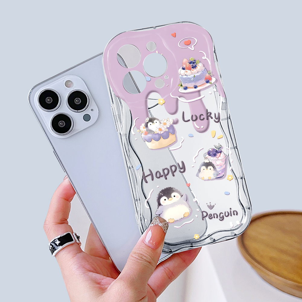 UCUC for Infinix Smart 9 Hot 50i Back Cover Cute Penguin Cream Texture Wavy Edge Soft Silicone Phone Case. 
