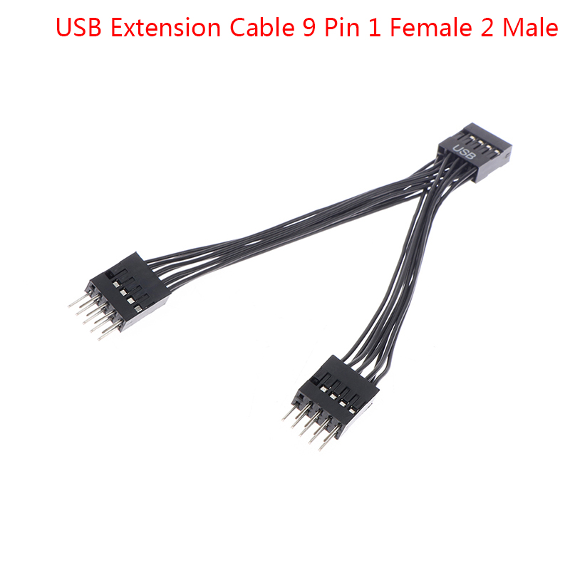 USB Motherboard Cable USB Header Extension Cable 9Pin 1 Female to 2 Male Y Splitter Cable Black.