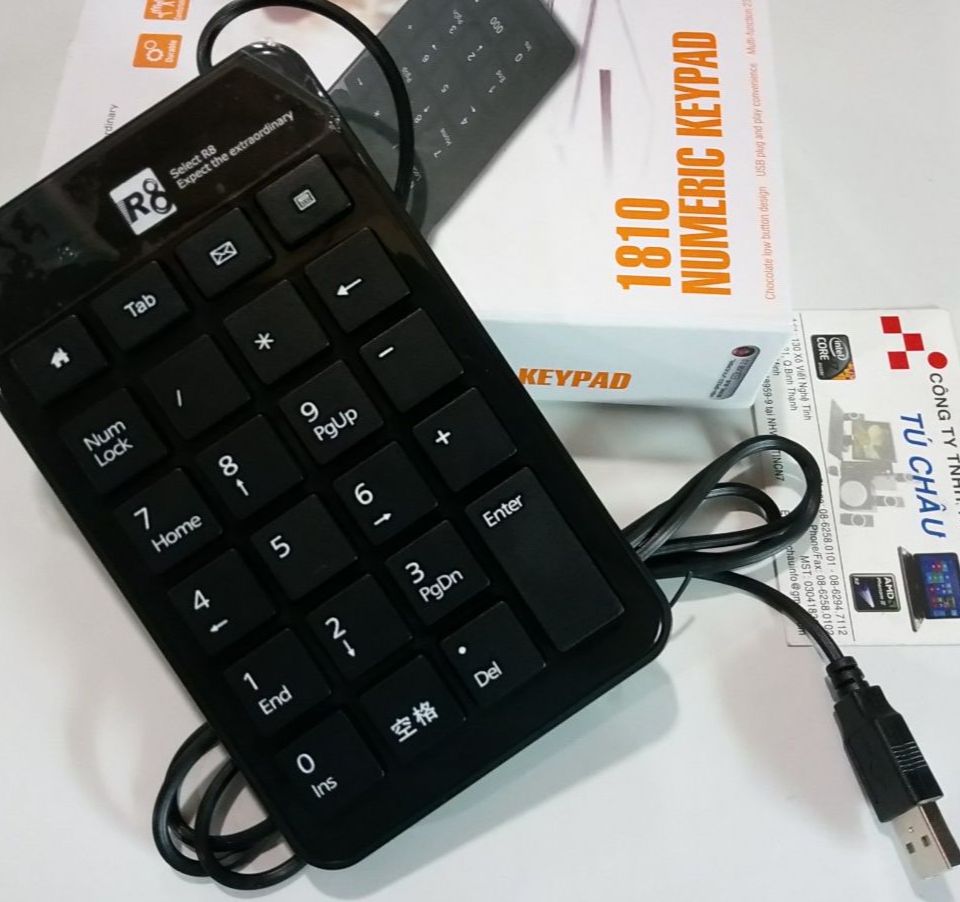 Bàn phím số Numeric Keypad R8 1810 (Chuẩn cắm USB, cáp dài 1.4m) (Phím số)