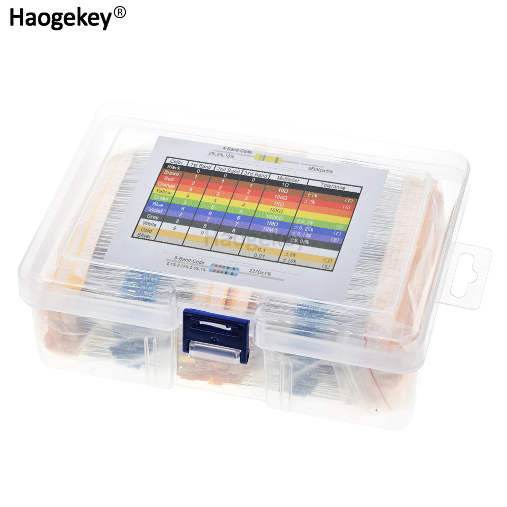 2600pcs/lot 130 values 1/4w 0.25w 1% metal film resistors assorted pack kit set lot resistors assortment kits fixed resistor