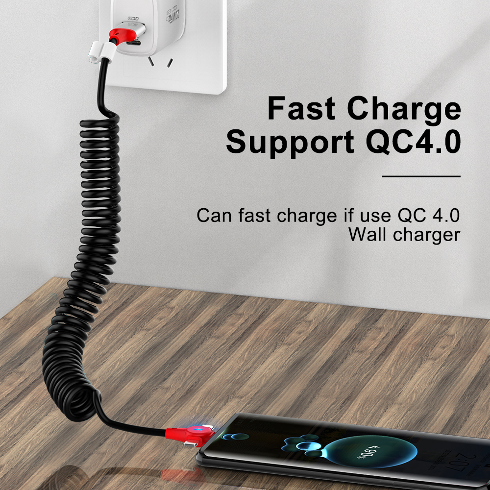 VAORLO Cáp USB Lò Xo 3 Trong 1 Cáp Sạc Nhanh 5A Có Thể Thu Vào 1.8M Dây Sạc Nhanh Type-C/Micro USB/Lightning Cáp Dữ Liệu Điện Thoại