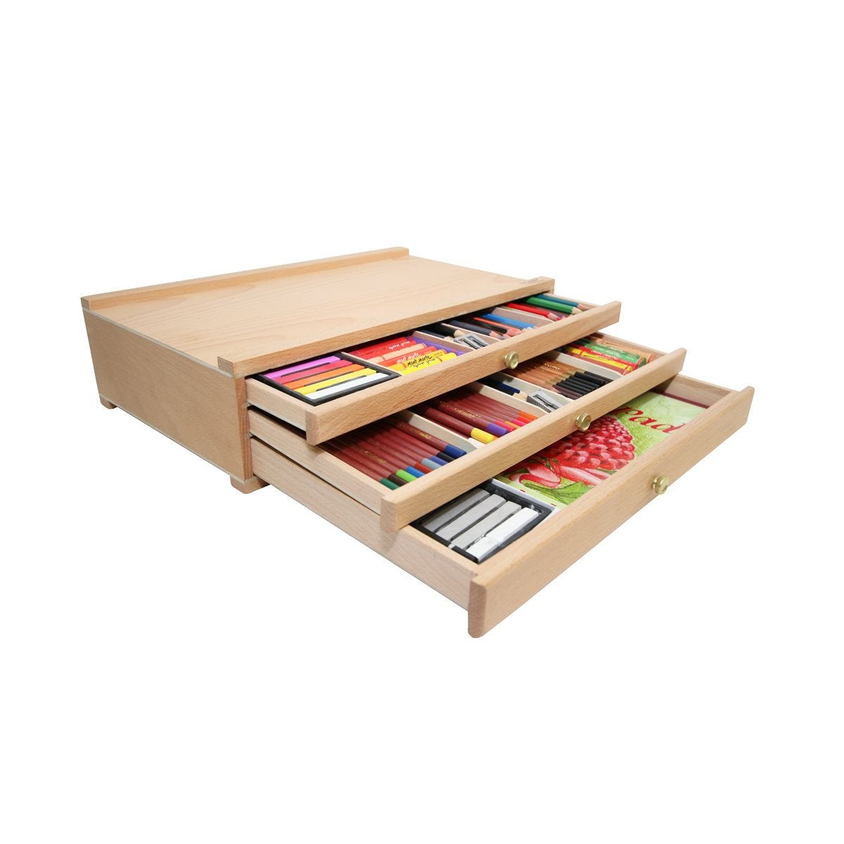 Mont Marte brush Pencil Art Supplie Three Layer drawer Storage Box Desktop Easel Solid Wood Multi-layer Storage Box Painting Easel toolbox