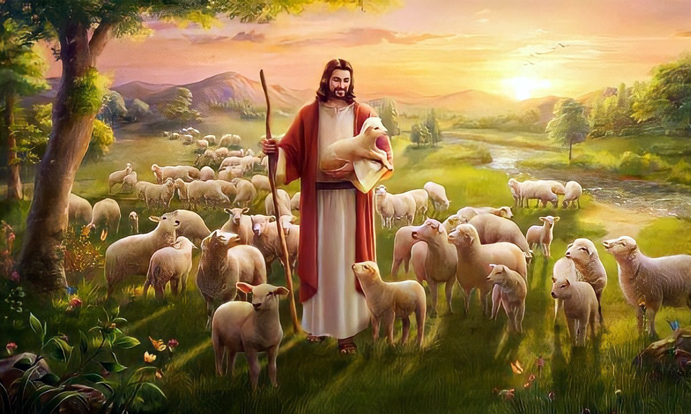 Lukisan Poster Modern Cetak Big Jumbo Foto Tuhan Yesus Dan Domba Domba