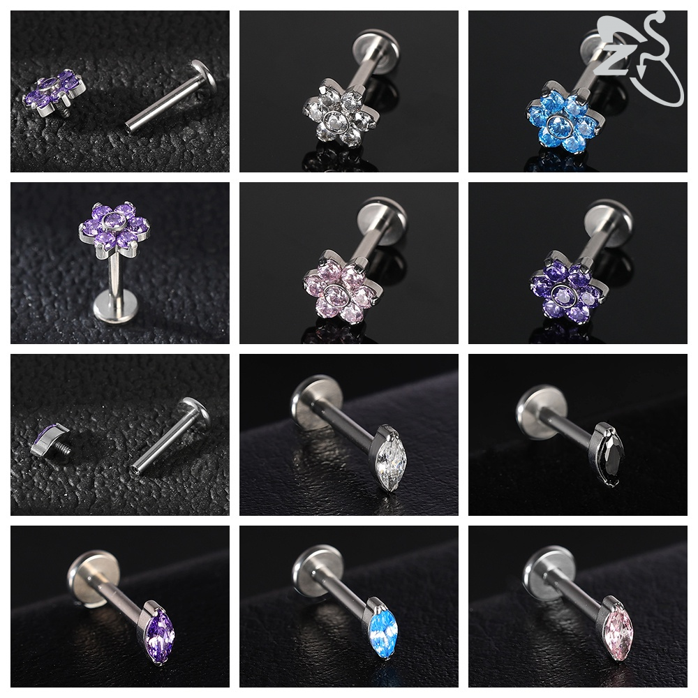 1 cái G23 Titan Bông tai đinh tán nhiều màu khuyên môi dạng đinh tán Zircon lập phương vành tai gờ bình tai Stud 16G Opal labret xuyên