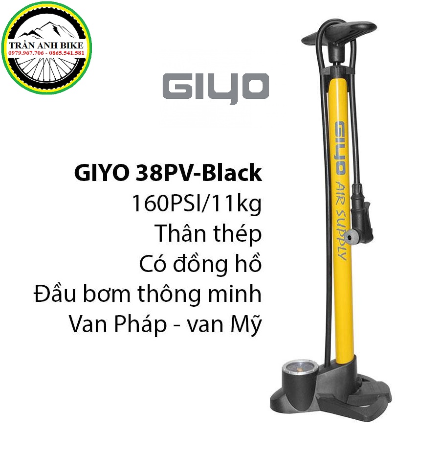 Bơm sàn xe đạp, xe máy Giyo cao cấp - Van thông minh