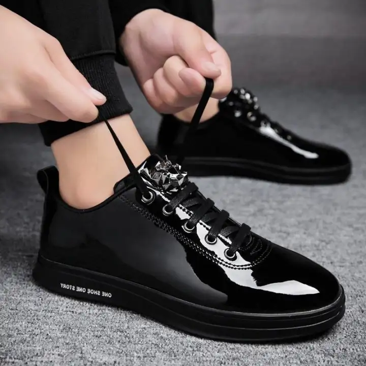 mens black leather low top sneakers