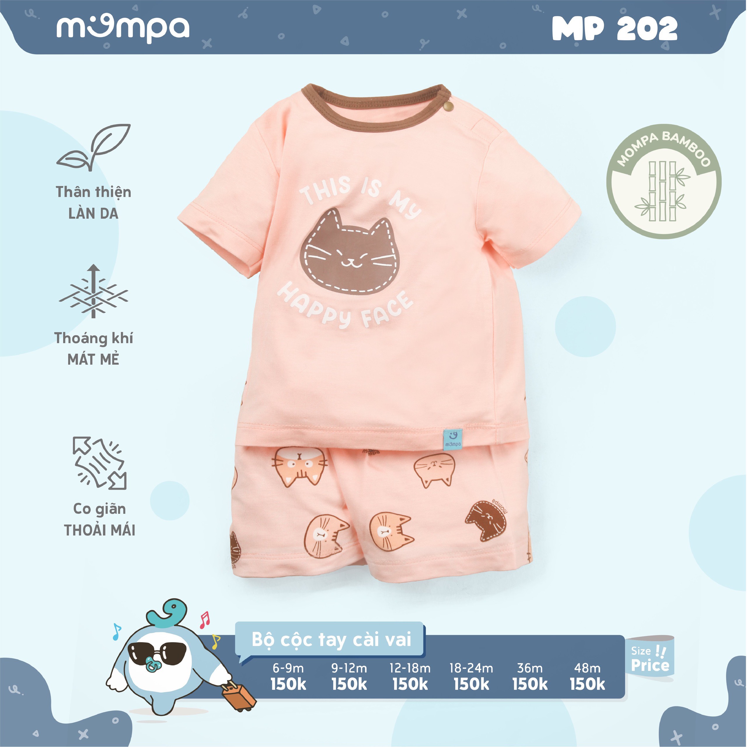 MP202 - Bộ quần áo cộc tay Mompa vải bamboo mỏng mịn, thoáng mát