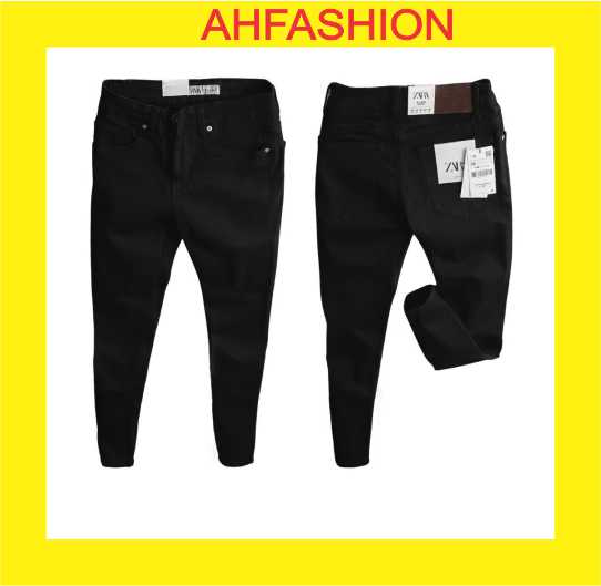 Quần jean nam đen trơn ZR cao cấp vải dày Slim Fit Ống Côn Chất Bò Co Giãn Vnxk