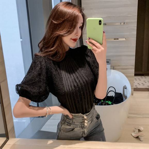 🔥[C254] Áo sơ mi nữ TAY BỒNG REN HOA hàng Quảng Châu xinh xắn cực HOT - kholenqc