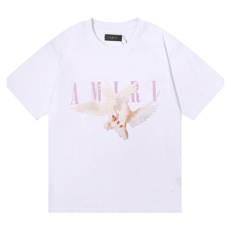 Áo thun cotton tay ngắn dáng rộng in chữ amiri peace pigeon thời trang cho cặp đôi