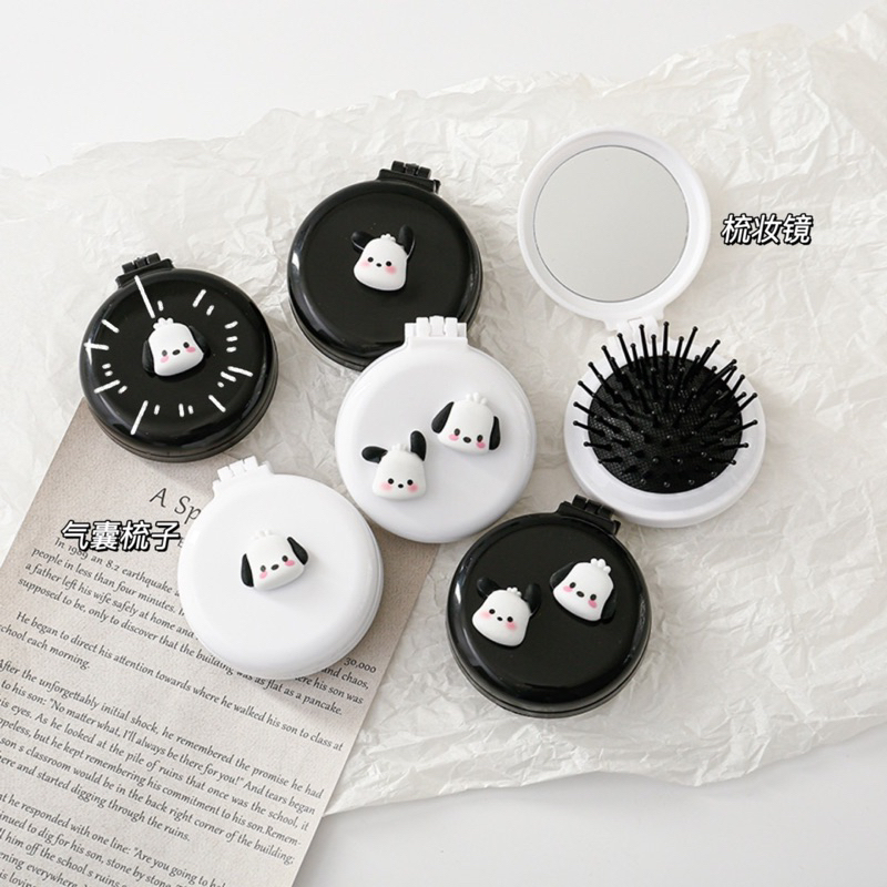 Gương Lược Mini 2in1 Mẫu Pochacco Trắng Đen Cute