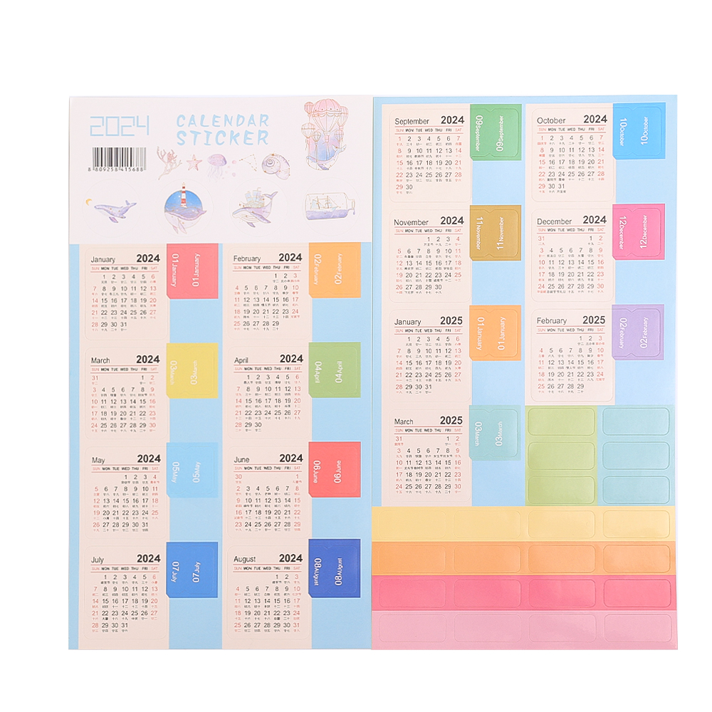 2024 Calendar Sticker Set Notepad Cute Decals Index Stickers Label Stickers