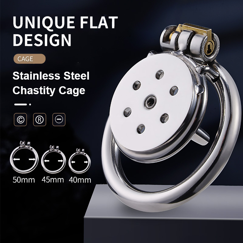 Men.com Plug In 【New Arrivals】 Male Chastity Device Flat Hole Metal Chastity Lock Cage ...