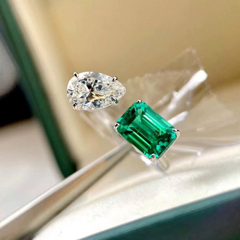Imitation Emerald Tourmaline Princess Square Temperament Open Ring Female Ring