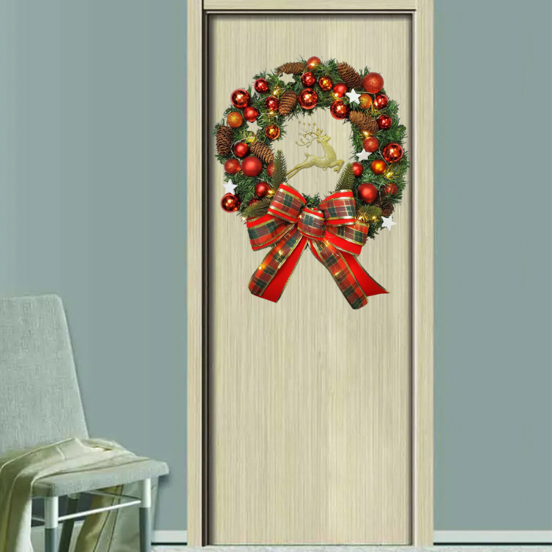 Vòng nguyệt quế giáng sinh có đèn, vòng hoa noel d43 40cm trang trí noel