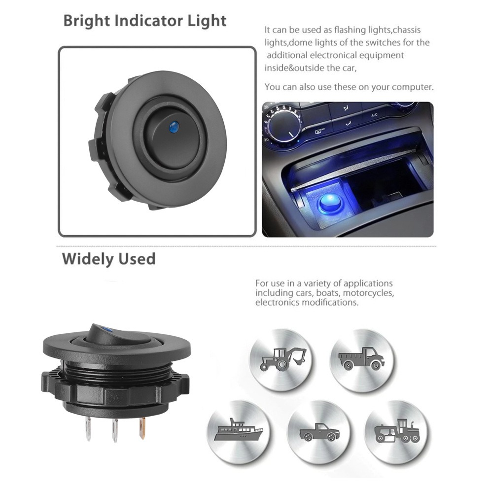 Universal 12V 20A/24V 10A Round Rocker Toggle 3 Pin SPST ON/OFF Switch ...