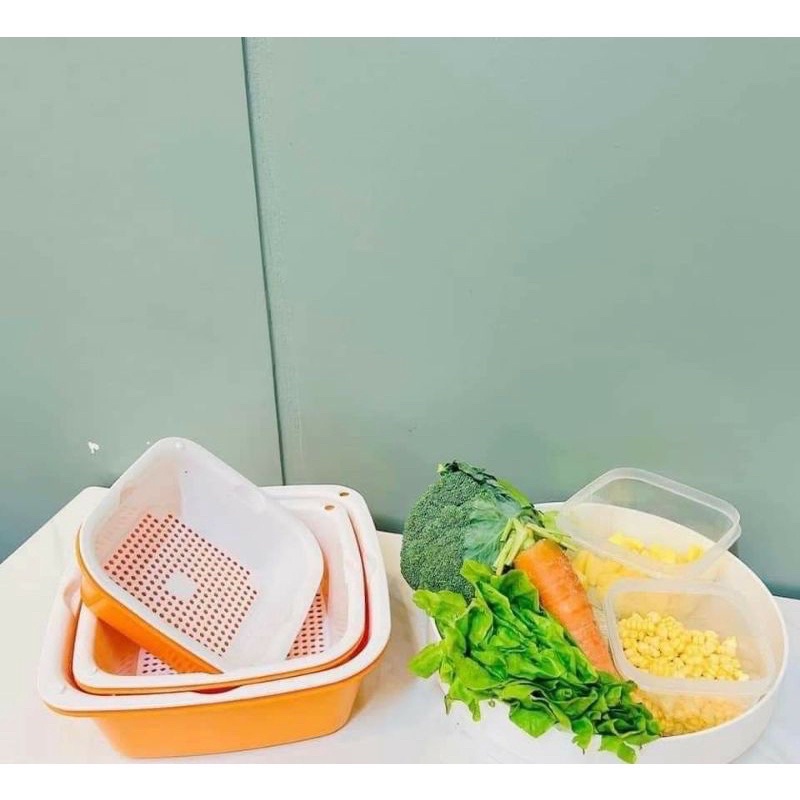 Bộ Rổ Nhựa Kèm Chậu 6 món Ecoco ( 3 Rổ 3 Chậu )Cao cấp