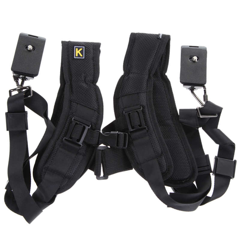 Black Double Dual Camera Shoulder Strap Quick Rapid Sling Camera Belt Adjustment For Canon For 2 Cameras Digital DSLR Strap New